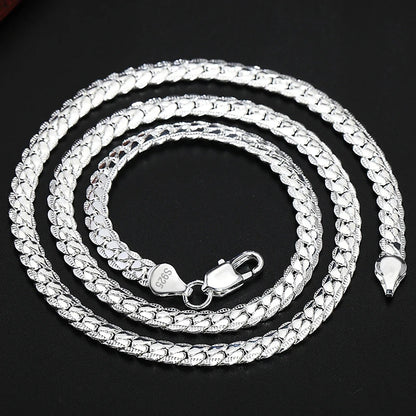 DOTEFFIL 925 Sterling Silver 6mm Side Chain 16/18/20/22/24 Inch