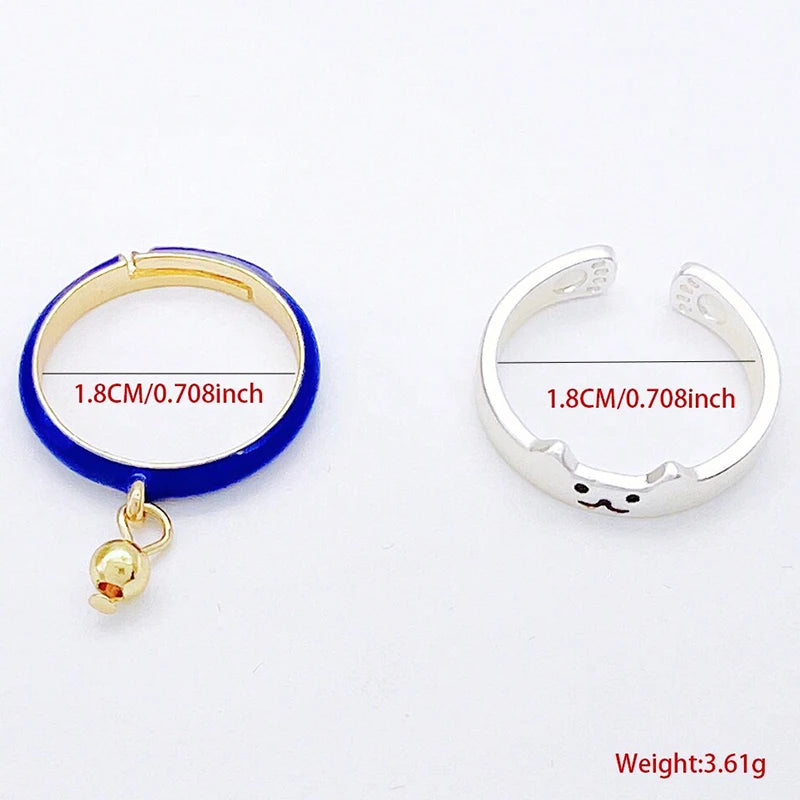 New Japanese Open Adjustable Ring Cute Cat Bell Cat Claw Oil Dropping Enamel Ring Decorative Gift