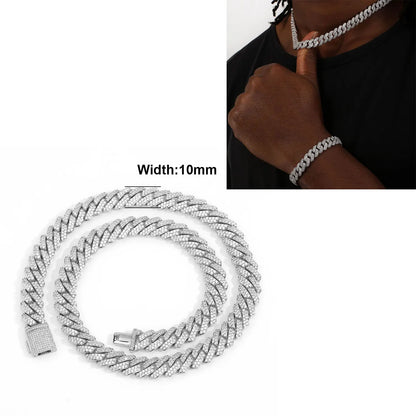 Iced Out 10-20mm Mens Miami Cuban Link Necklace Hip Hop CZ Cubic Zirconia Bling Prong Cuban Chain