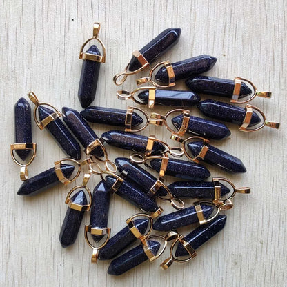 Natural Gem stone Quartz crystal green aventurine pendulum pillar pendants for jewelry making 24pcs/lot Wholesale free shipping