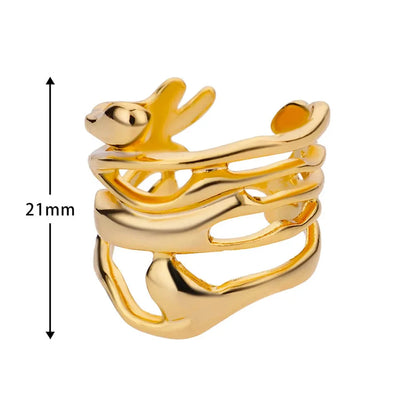 Stainless Steel Rings For Women Men Gold Color Hollow Wide Ring Female
