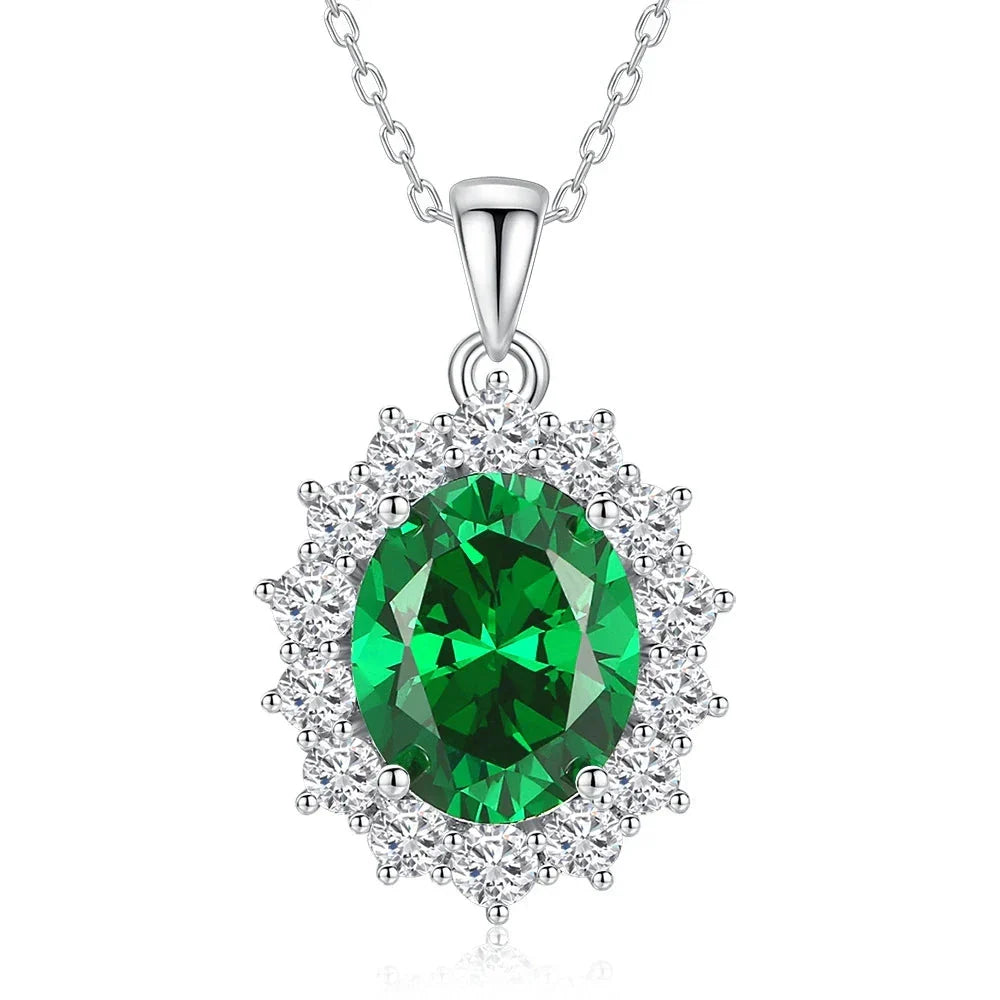 Oval Citrine Emerald Aquamarine Diamond Gems Necklaces Pendant