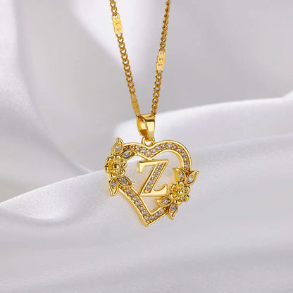 The IceBoyDC Zircon Flower Heart Initials Necklaces