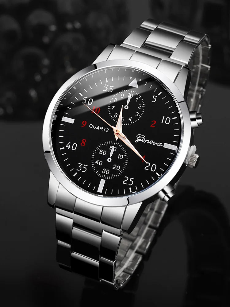 4pcs Versatile Couple Quartz Steel Band Watch and Couple Necklace