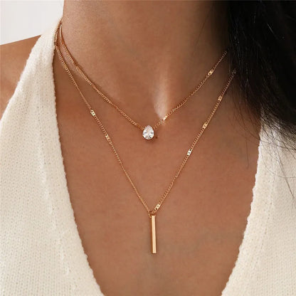 Endearing Three Layer Three Pendant Golden Metal Necklace