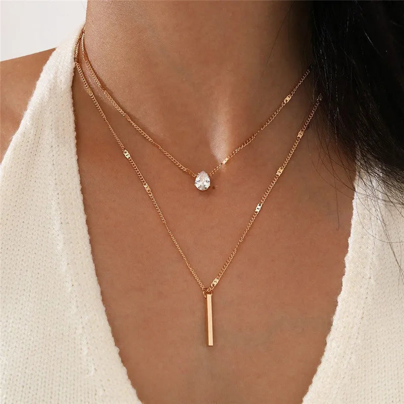 Endearing Three Layer Three Pendant Golden Metal Necklace