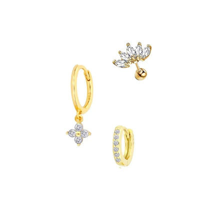 3PCS Exquisite Green Zircon Hanging Earrings Set for Women Stainless Steel Flower Dangle Earring Cartilage Piercing Jewelry