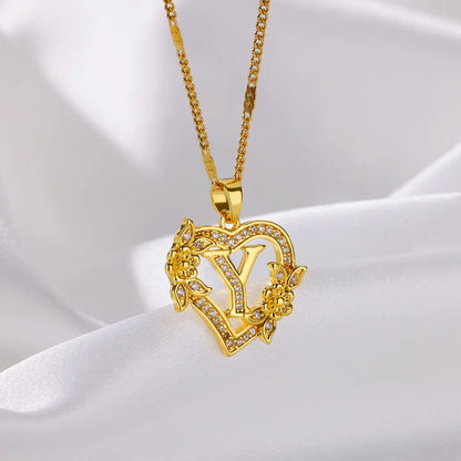 The IceBoyDC Zircon Flower Heart Initials Necklaces