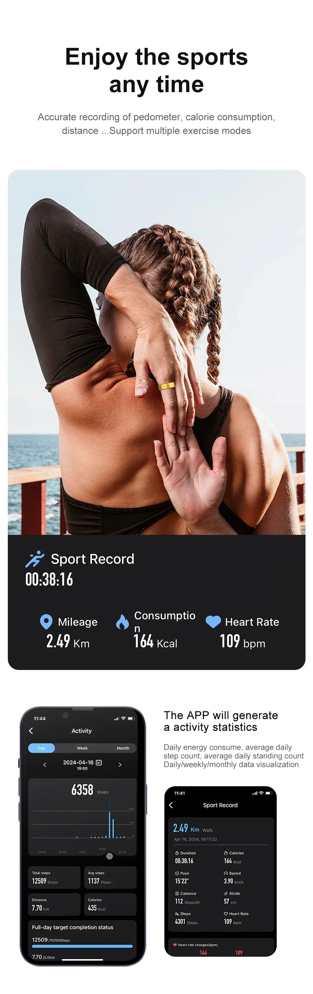 Men Women Heart Rate Blood Oxygen Monitor Waterproof Smart Ring