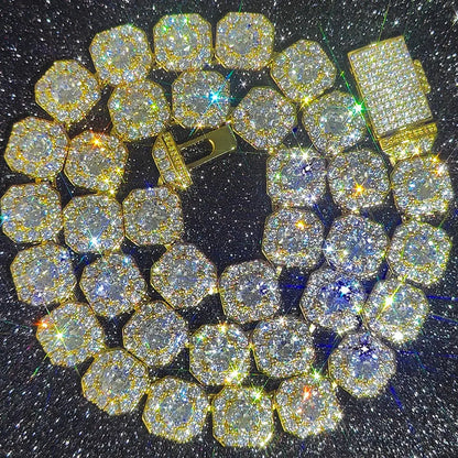 10mm/12mm Cubic Zirconia Necklace Iced Out Ice Cube Cluster Tennis