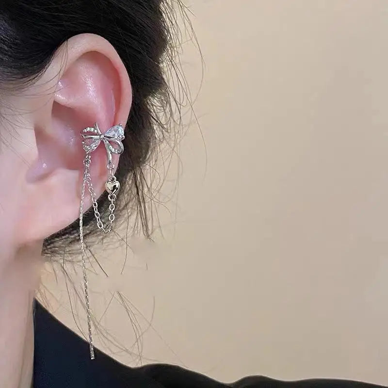 Delicate Zircon Heart Shape Clip Earrings Female Buckle Ear Cuff No Piercings Fake Cartilage Ear for Women 2025 Fashion Jewelry