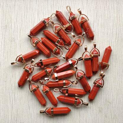 Natural Gem stone Quartz crystal green aventurine pendulum pillar pendants for jewelry making 24pcs/lot Wholesale free shipping