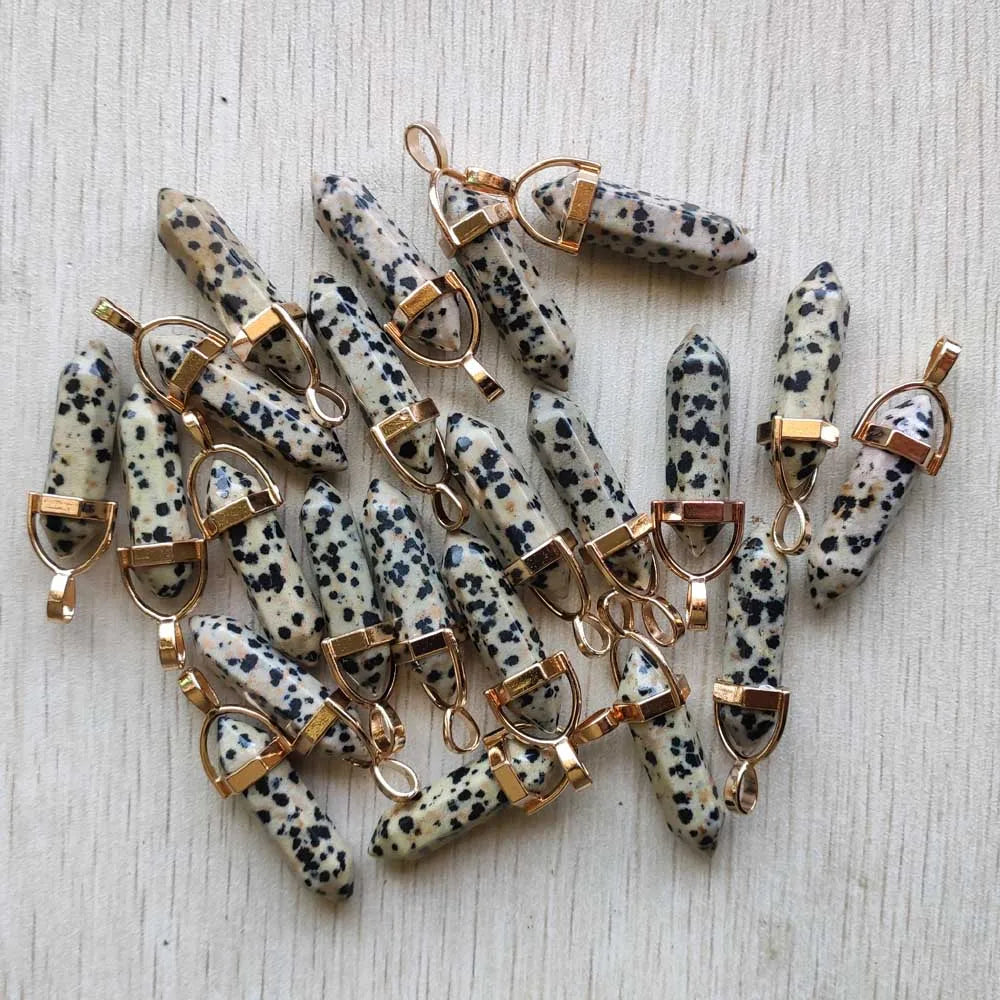 Natural Gem stone Quartz crystal green aventurine pendulum pillar pendants for jewelry making 24pcs/lot Wholesale free shipping