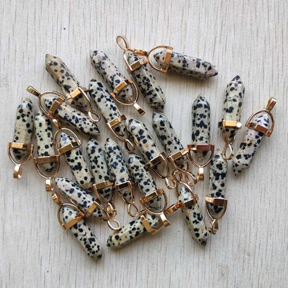 Natural Gem stone Quartz crystal green aventurine pendulum pillar pendants for jewelry making 24pcs/lot Wholesale free shipping