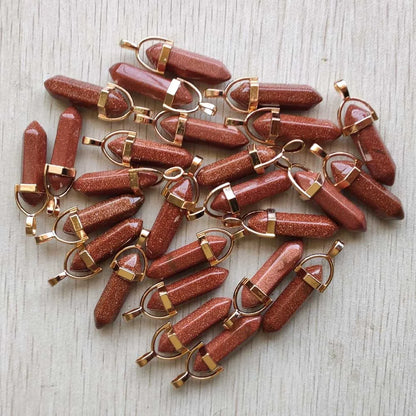 Natural Gem stone Quartz crystal green aventurine pendulum pillar pendants for jewelry making 24pcs/lot Wholesale free shipping