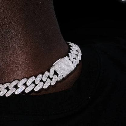 15mm Baguette Cuban Link Chain Iced Out In hand-set Simulated Diamond