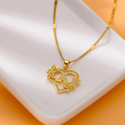 The IceBoyDC Zircon Flower Heart Initials Necklaces