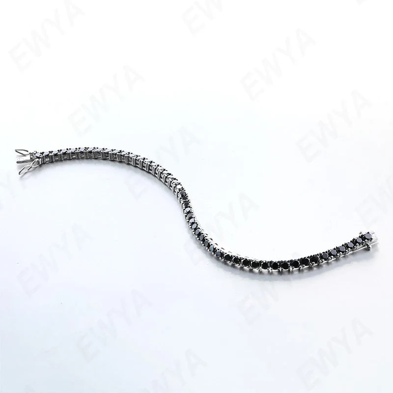Mens Sterling Silver Bracelets -  Real 3/4/5/6.5MM Full Black Moissanite Tennis Bracelet for Women Men S925 Silver Link Bracelets Fine Jewelry