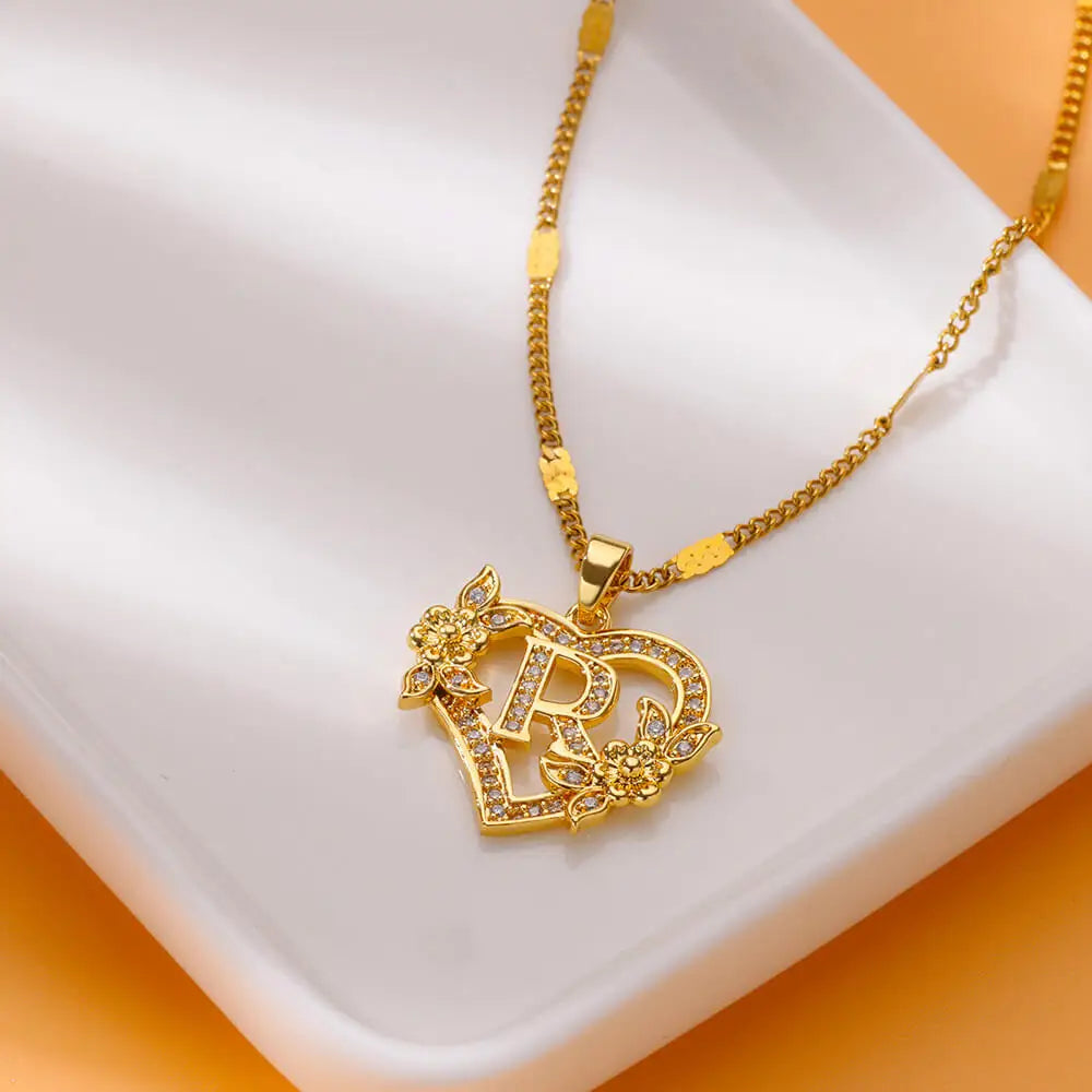 The IceBoyDC Zircon Flower Heart Initials Necklaces