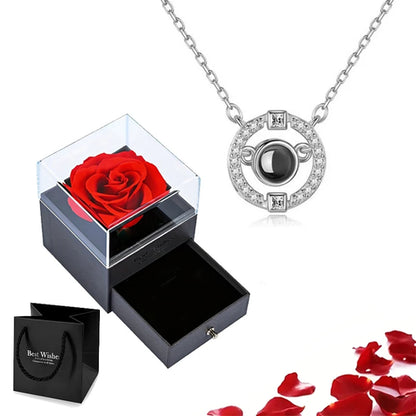 Projection Necklace Set With Rose Gift Box 100 Languages I Love You