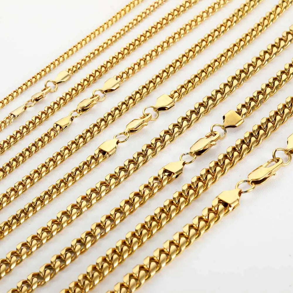 Hip Hop 4mm 6mm 8mm Gold Plated Jewelry Miami Stainless Steel Link Cuban Chain Necklace for Men Women