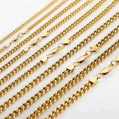 Hip Hop 4mm 6mm 8mm Gold Plated Jewelry Miami Stainless Steel Link Cuban Chain Necklace for Men Women