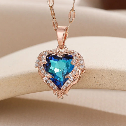 1 Pcs Romantic Couple Glass Encrusted Bronze Zircon Ocean Heart