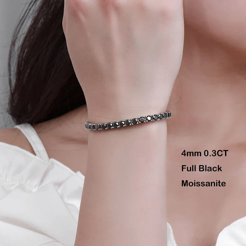 Mens Sterling Silver Bracelets -  Real 3/4/5/6.5MM Full Black Moissanite Tennis Bracelet for Women Men S925 Silver Link Bracelets Fine Jewelry