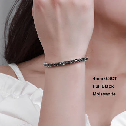 Mens Sterling Silver Bracelets -  Real 3/4/5/6.5MM Full Black Moissanite Tennis Bracelet for Women Men S925 Silver Link Bracelets Fine Jewelry