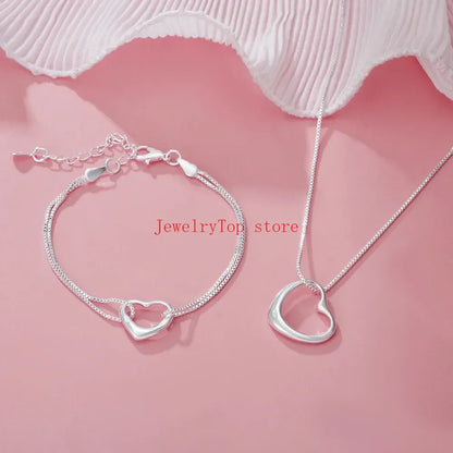 Fine wholesale 925 Sterling silver heart bracelets necklaces for women