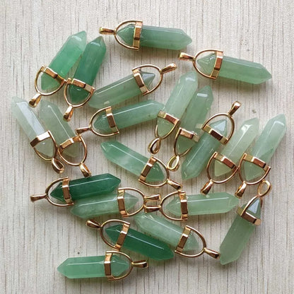 Natural Gem stone Quartz crystal green aventurine pendulum pillar pendants for jewelry making 24pcs/lot Wholesale free shipping