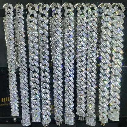 Hip Hop Jewelry 10/12/14/15/20mm CZ Cuban Link Necklace For Men Miami Bling Iced Out Prong Cuban Link Chain Party Gift