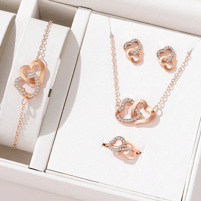 5 Piece Set Fashionable Elegant Gold Rhinestone Heart Shaped