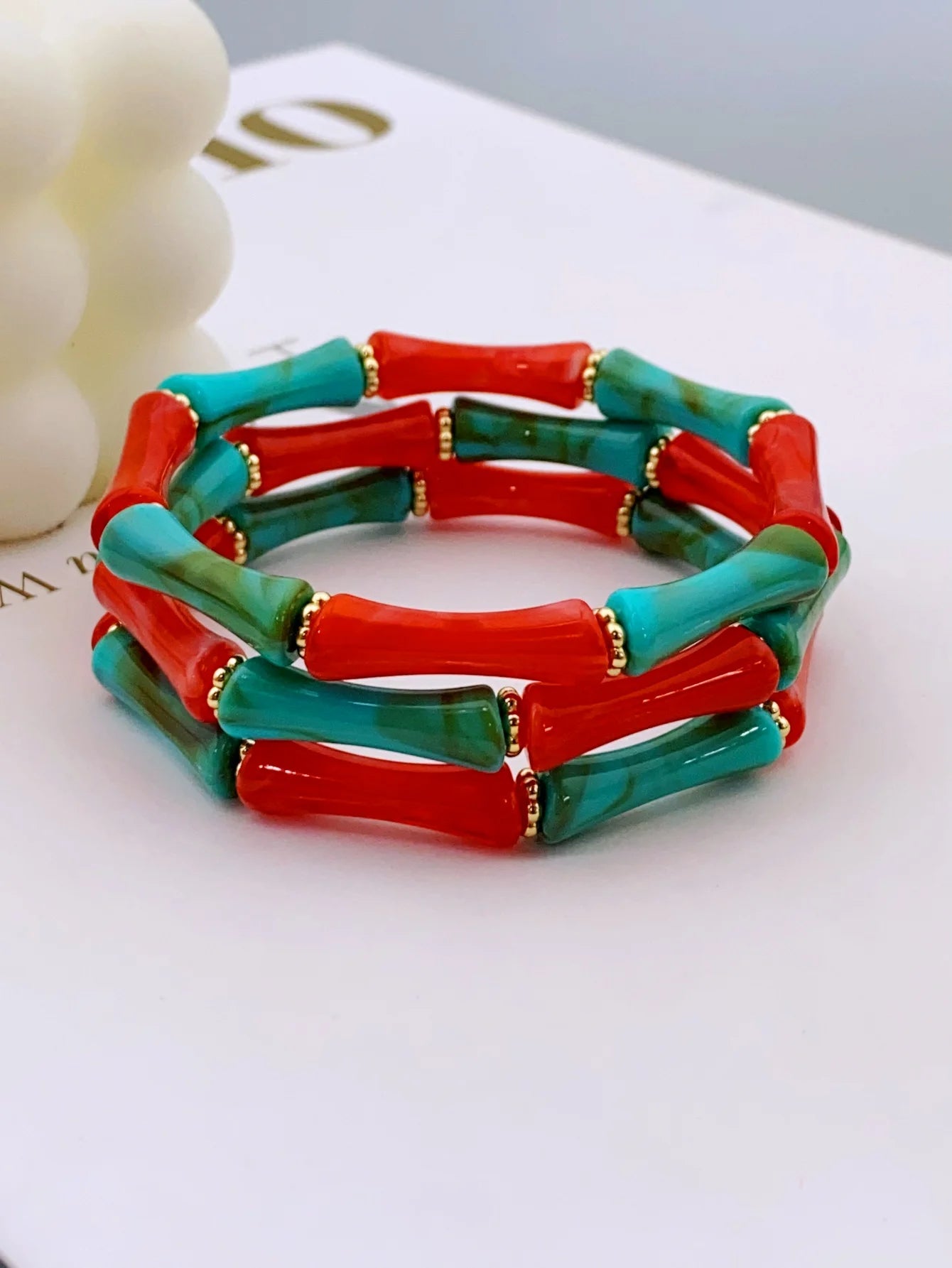 3pcs Acrylic Beaded Elastic Bracelet with Colorful Bamboos for Women's Daily Wear bracelet for women