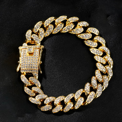 New Miami Iced Out Cuban Link Chain Bracelet For Men&Women Full