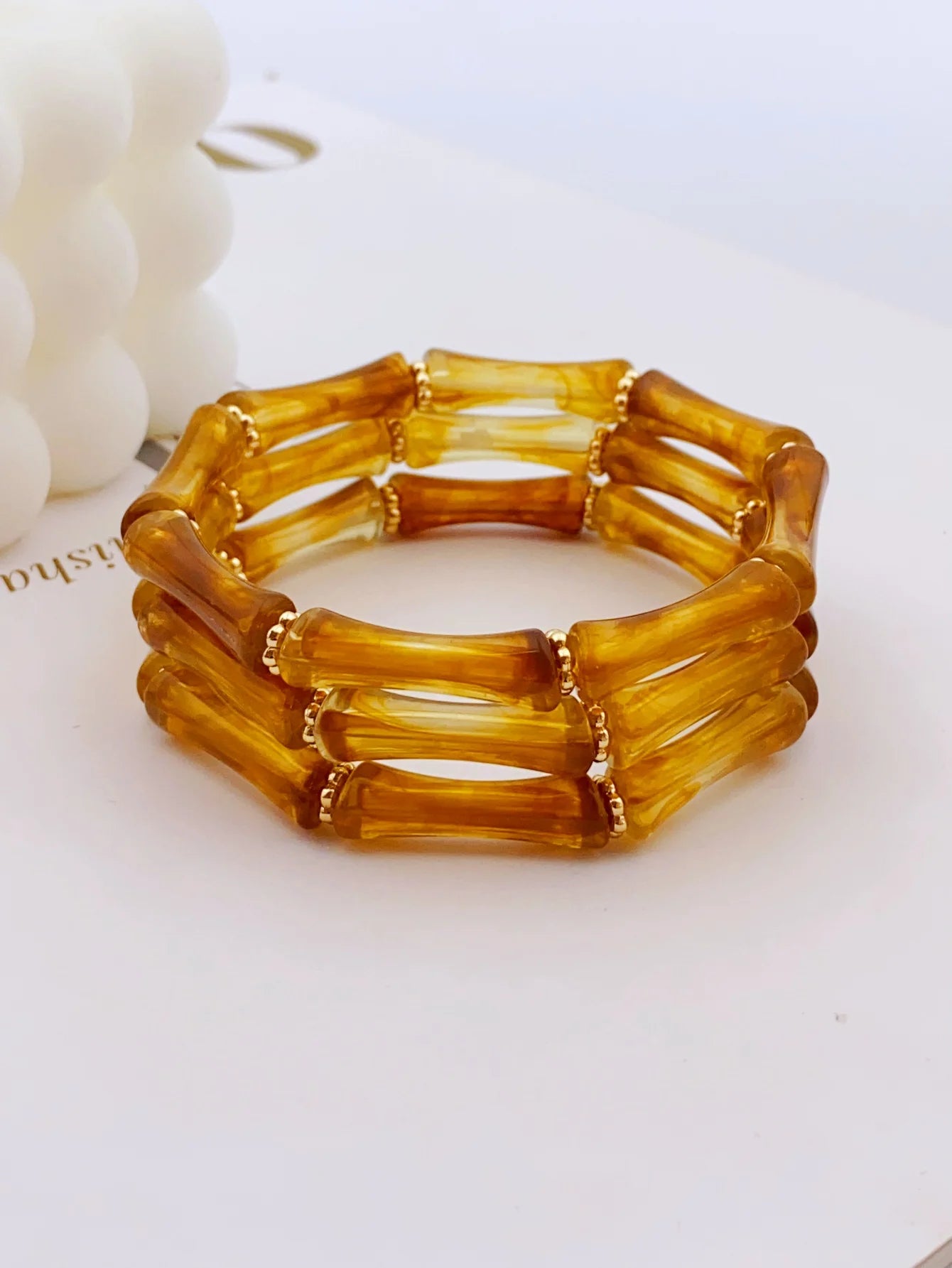 3pcs Acrylic Beaded Elastic Bracelet with Colorful Bamboos for Women's Daily Wear bracelet for women