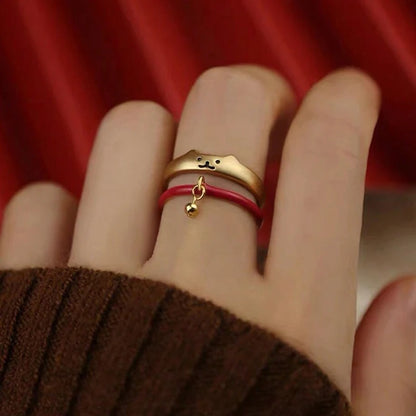 New Japanese Open Adjustable Ring Cute Cat Bell Cat Claw Oil Dropping Enamel Ring Decorative Gift