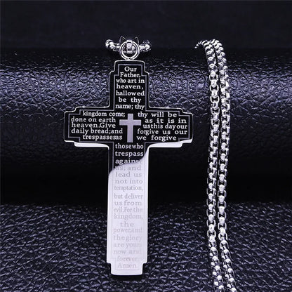 Faithful Charm: Lord's Prayer Scribble Cross Necklace