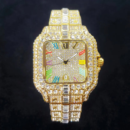 2025 New Luxury Diamond Watch Men Fashion Iced Out Square Colorful Number Watches Hip Hop Bling Jewelry Reloj Hombre for Party