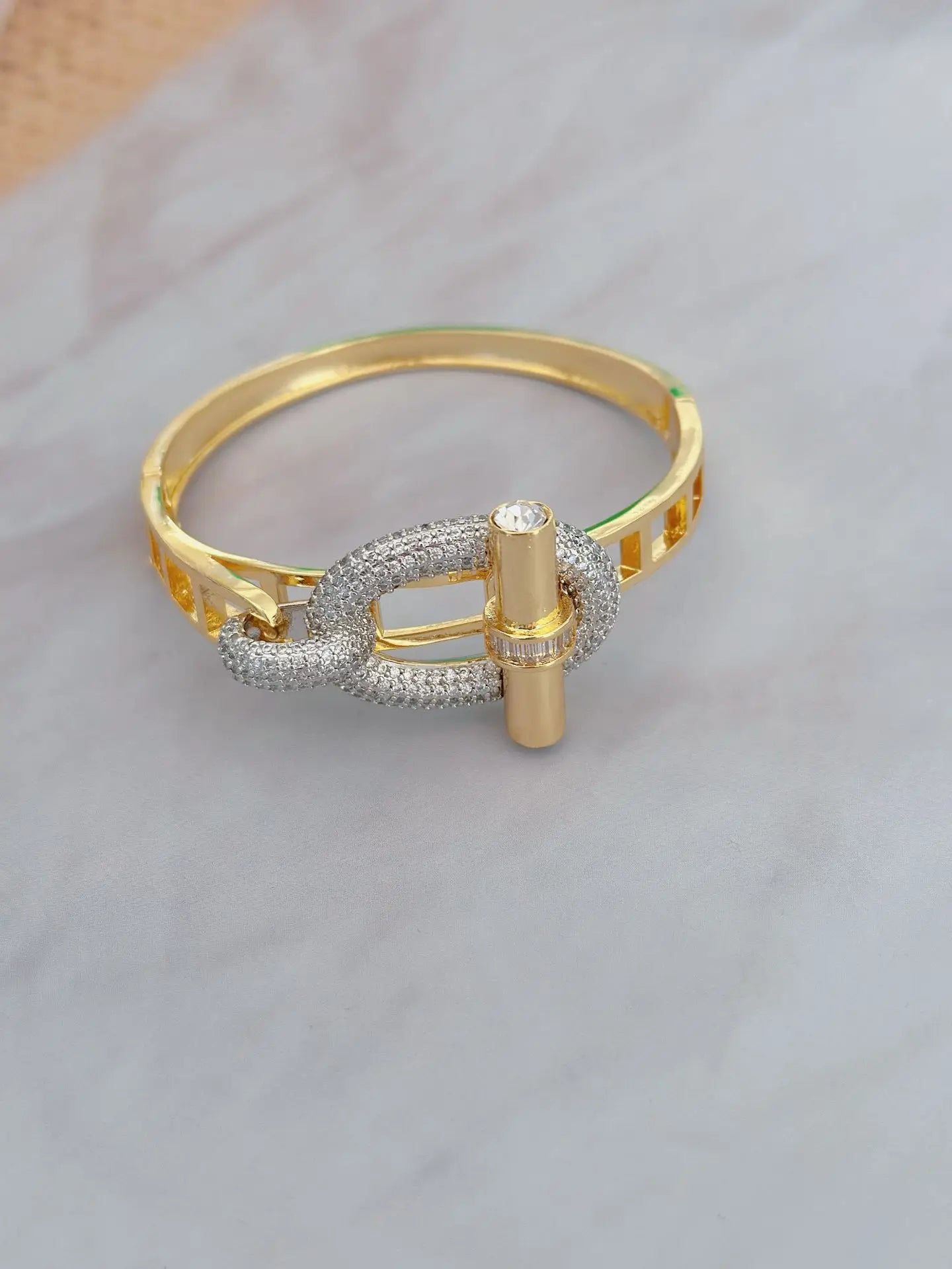 18K Gold and Platinum Plated Stainless Steel Bangle and Ring