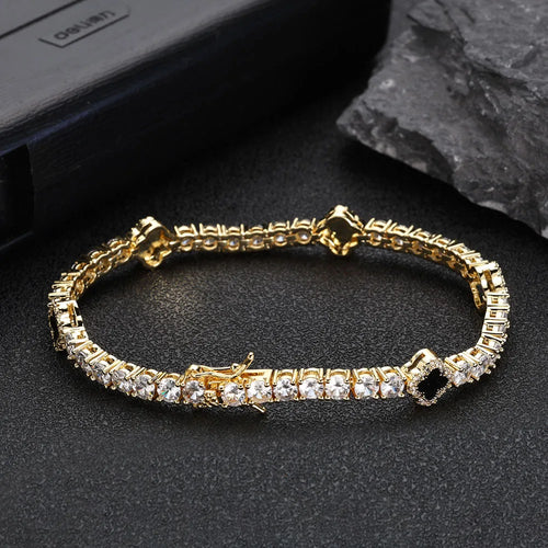 Hip Hop Ice Flower Tennis Clavicle Necklace New Cube Zirconia Brass