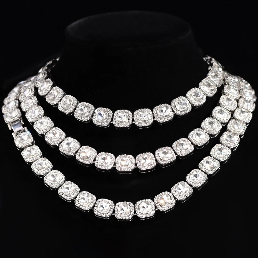 Men Women Luxury Prong Cuban Link Chain Necklace Bling Iced Out