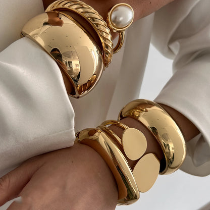 Ingemark Exaggerated Punk Smooth Heavy Metal Chunky Spring Bangles Women Hip Hop Gold Color Arm Bracelet Steampunk Men Jewelry