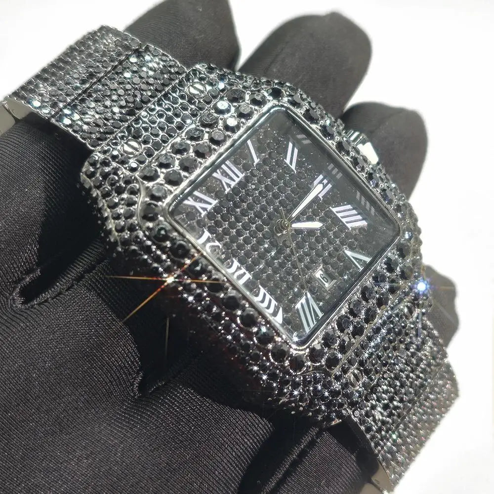 New Blue Diamond Watch For Men Luxury Stainless Steel  Hip Hop Watches Unique Bling Ice Out Waterproof Wristwatch Man 2025 Hot ﻿