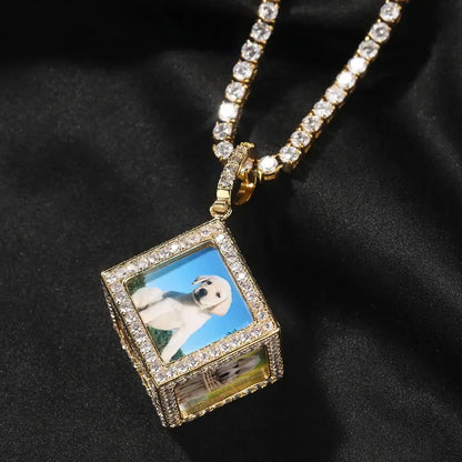 THE BLING KING Men's 3D Cube Custom Memory Photo Pendant Necklace Iced