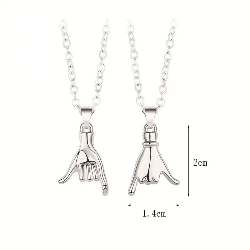 2pcs/set Pull Hook Hands Couple Necklace Pinky Swear Promise Love Hug