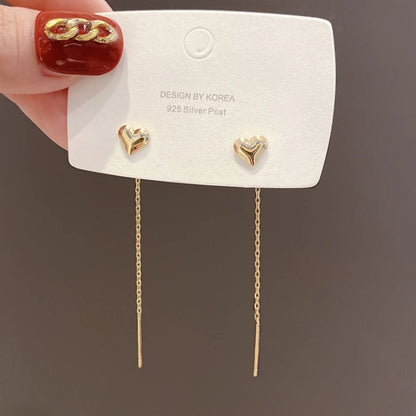 2022 New Trend Simulation Pearl Long Earrings Women's Flower Rhinestone Wedding Pendant Earrings Fashion Korean Jewelry Earrings