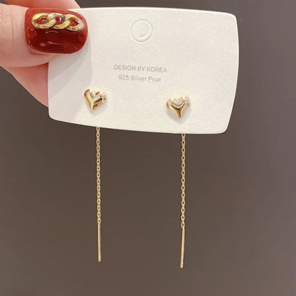 2022 New Trend Simulation Pearl Long Earrings Women's Flower Rhinestone Wedding Pendant Earrings Fashion Korean Jewelry Earrings