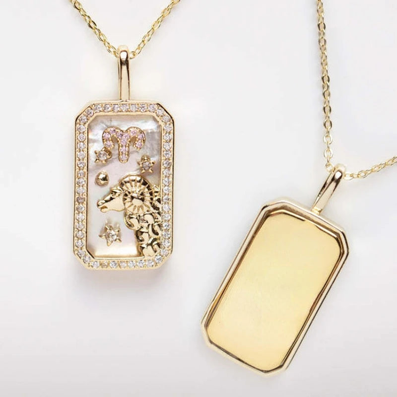 Delicate Zodiac Necklace for Women Gold Plated 12 Constellation Amulet Necklace Shell Crystal Pendant Stainless Steel Jewelry