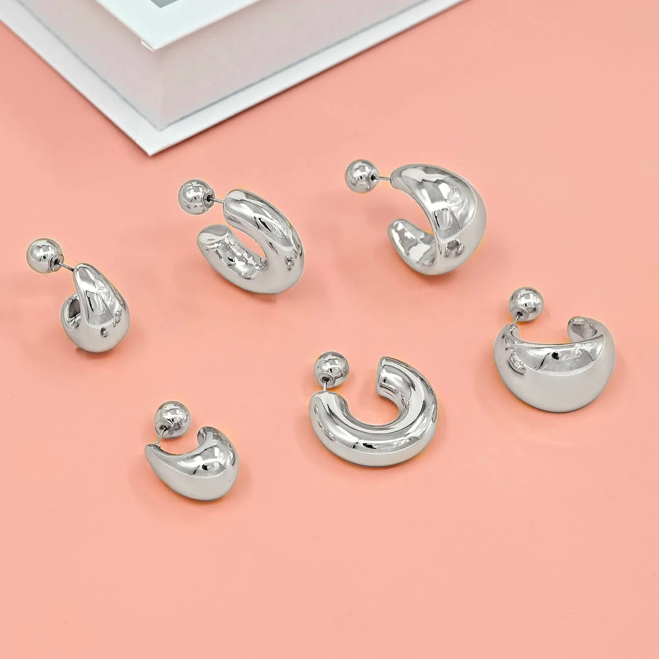 Adiffu 16K Gold Stainless Steel Front And Rear C-shaped Earrings